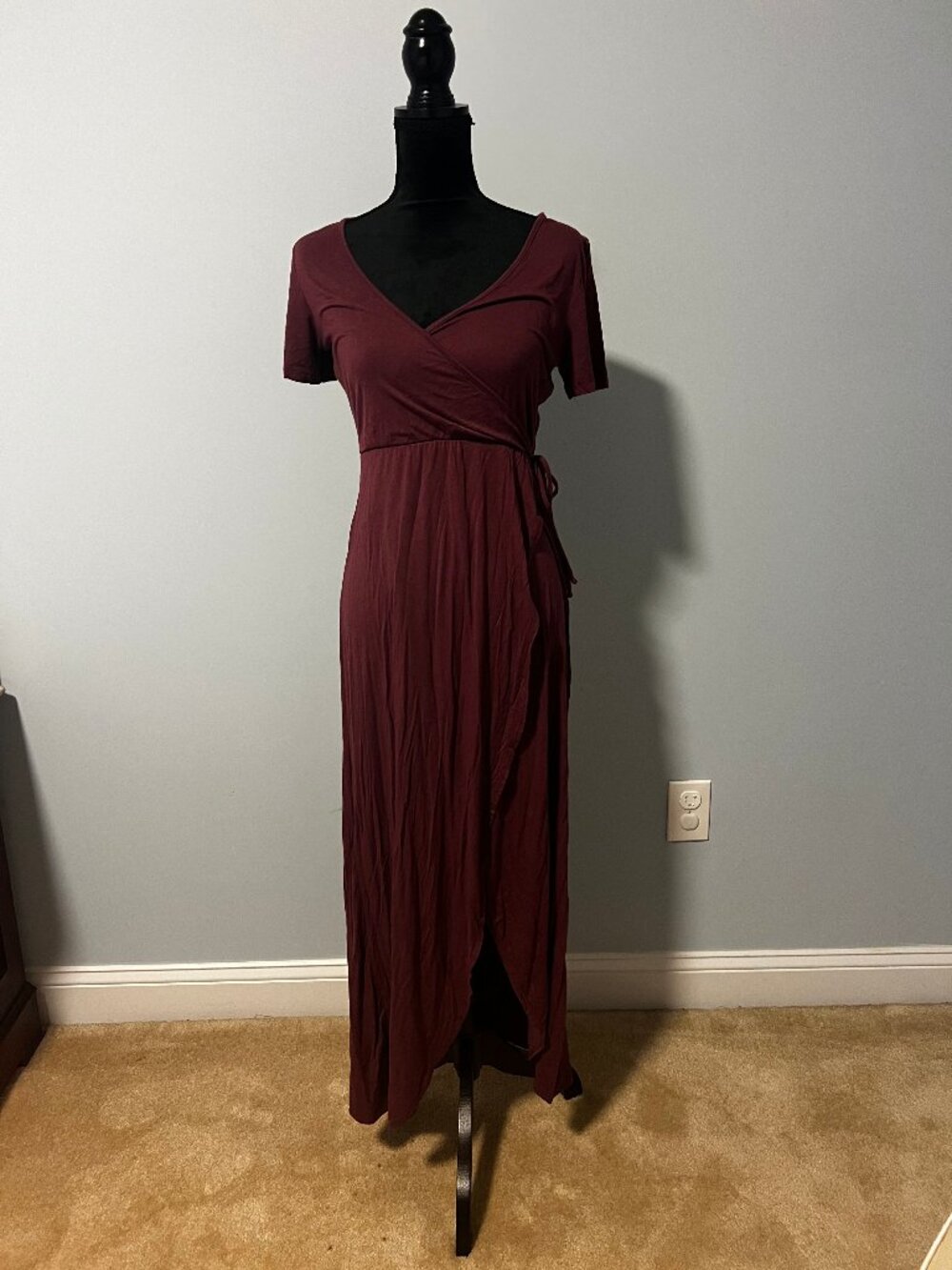 Popular Basics Wrap Dress (Maroon)- M